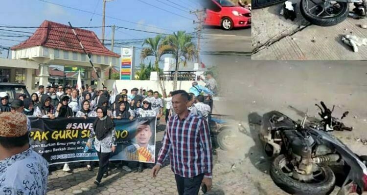 Aksi Solidaritas Berduka Motor yang dikendarai Kepala Sekolah usai kejadian kecelakaan di depan SPBU Pedang Kabupaten Musi Rawas