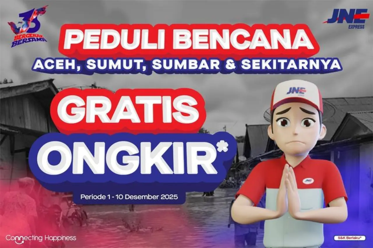 JNE Perpanjang Gratis Ongkir Bantuan Banjir Sumatera Hingga 10 Desember