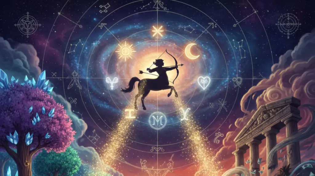 Ilustrasi energi berpusat di Sagittarius dalam zodiak hari ini (Gambar: AI Generated)