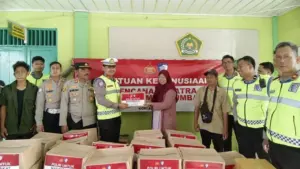 Setelah Empat Hari Perjalanan, Tim Kemanusiaan Korlantas Polri Tiba di Langkat Salurkan Bantuan