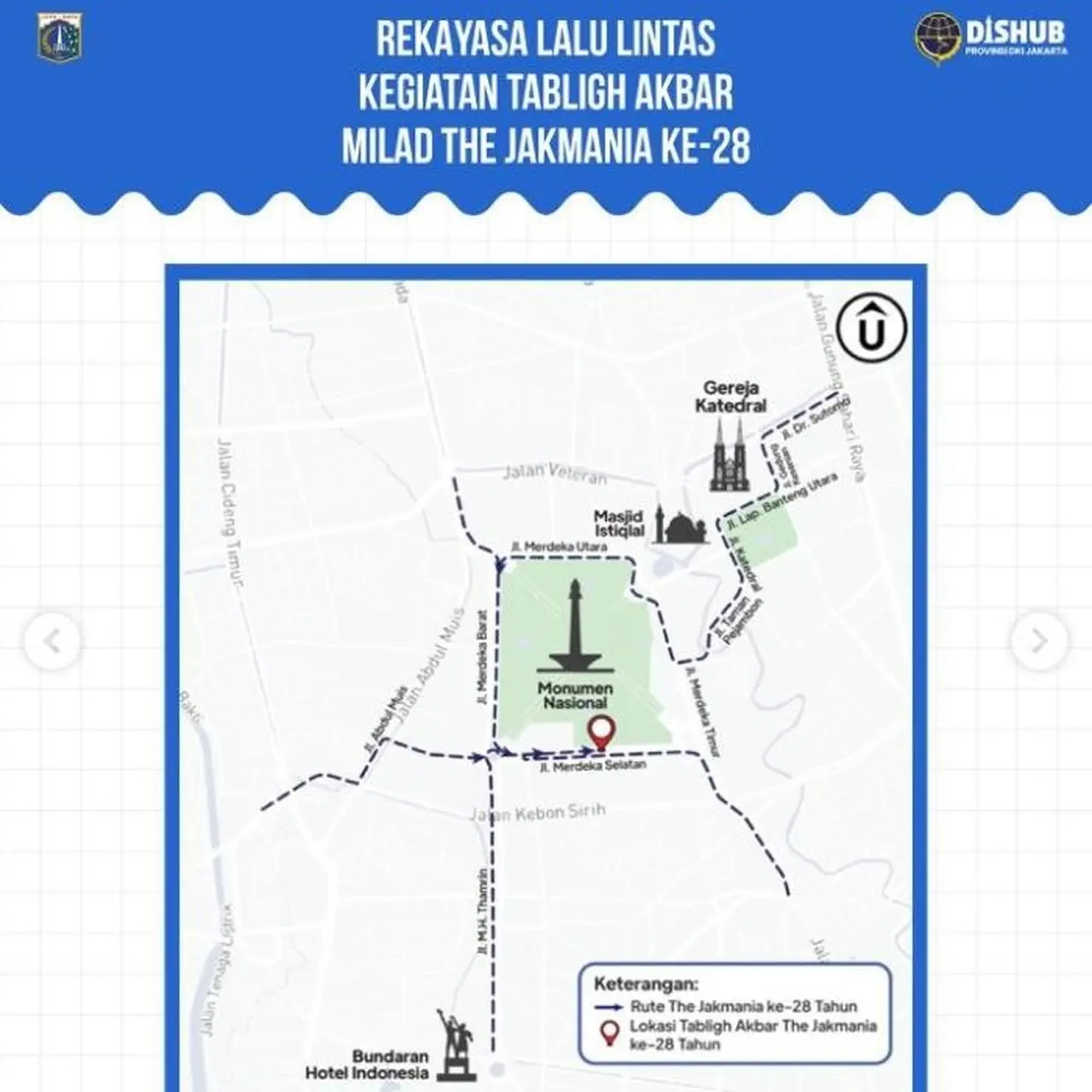 Dishub DKI Siapkan Rekayasa Lalu Lintas dan 8 Lokasi Parkir untuk Tabligh Akbar The Jakmania di Monas